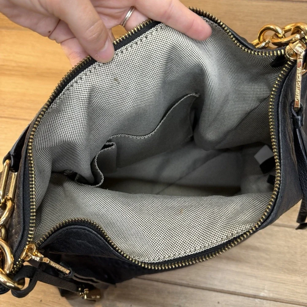 Vince Camuto Black Leather Hobo Bag Slouchy Shoulder Handbag Tumbled Crinkle